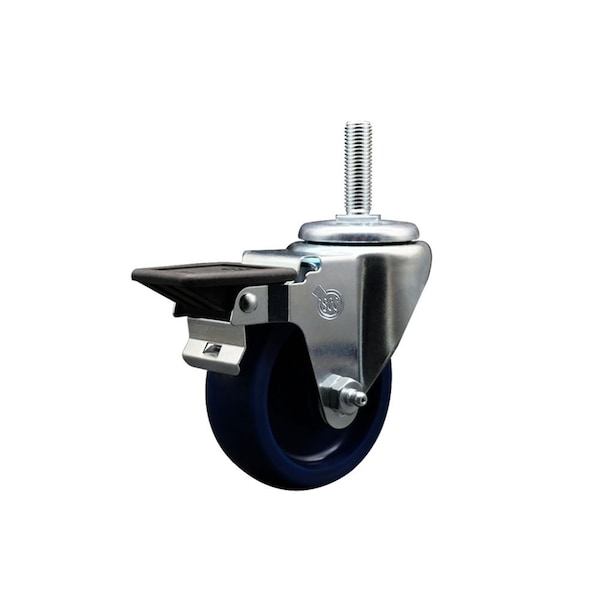 35 Inch Solid Polyurethane Wheel Swivel 34 Inch Threaded Stem Caster with Brake SCC